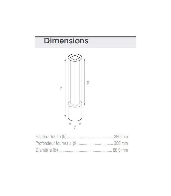 DIMENSIONS FOURREAUX ADAPTABLES POUR POTEAUX BADMINTON A SCELLER 