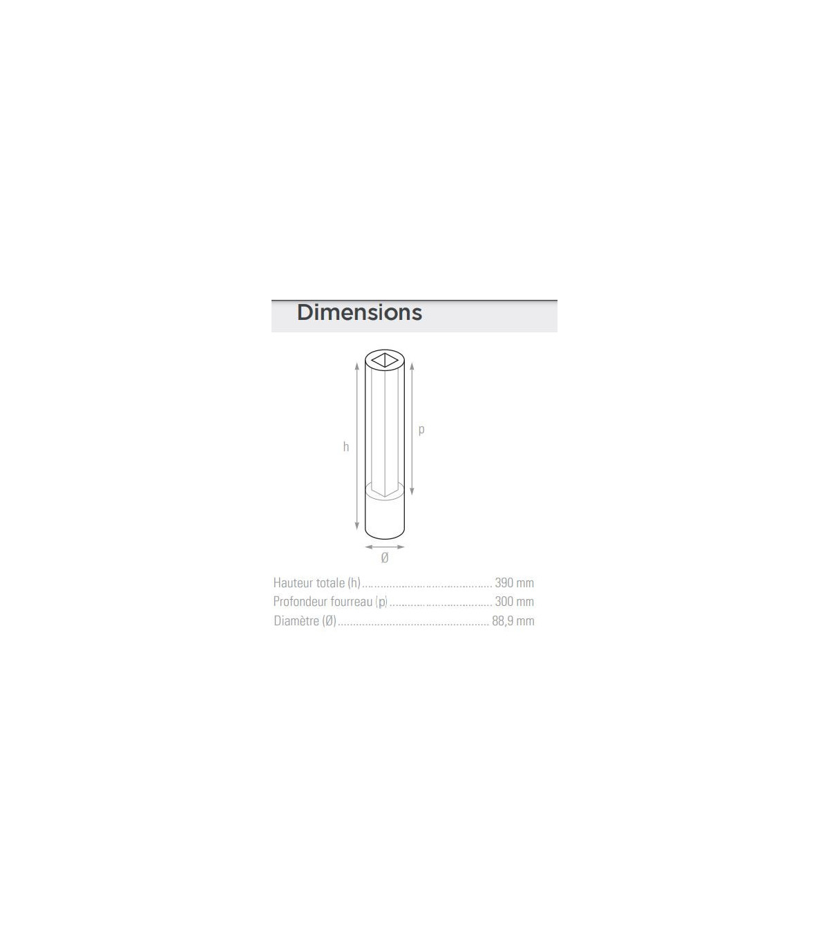 DIMENSIONS FOURREAUX ADAPTABLES POUR POTEAUX BADMINTON A SCELLER 