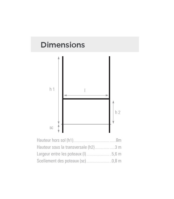 DIMENSIONS PAIRE DE POTEAUX RUGBY ALUMINIUM A SCELLER