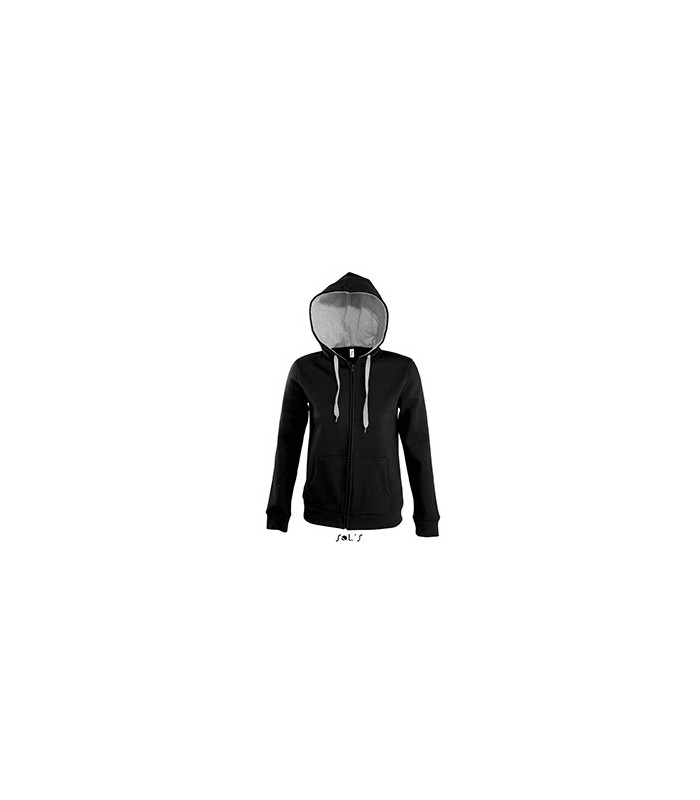 VESTE ZIPPEE CAPUCHE CONTRASTEE FEMME NOIRE