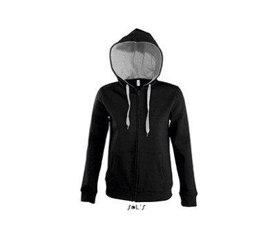 VESTE ZIPPEE CAPUCHE CONTRASTEE FEMME NOIRE