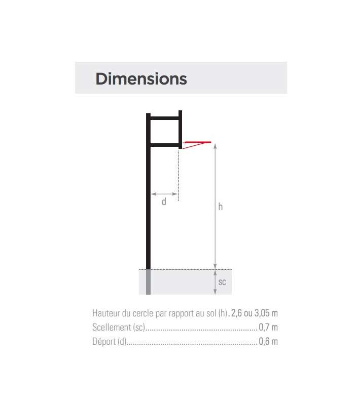 DIMENSIONS BUT DE BASKET EXTERIEUR TUBE ROND