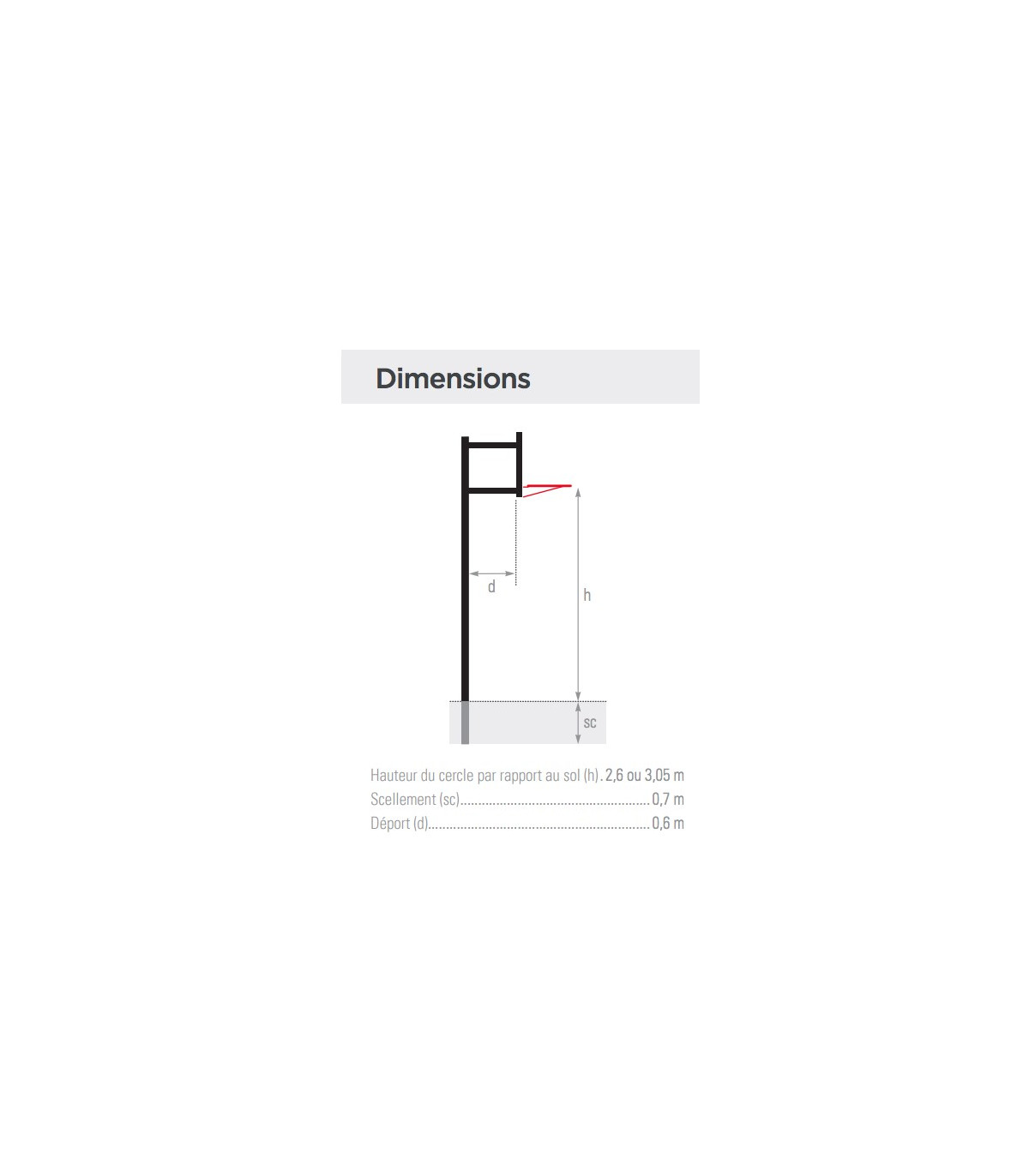 DIMENSIONS BUT DE BASKET EXTERIEUR TUBE ROND