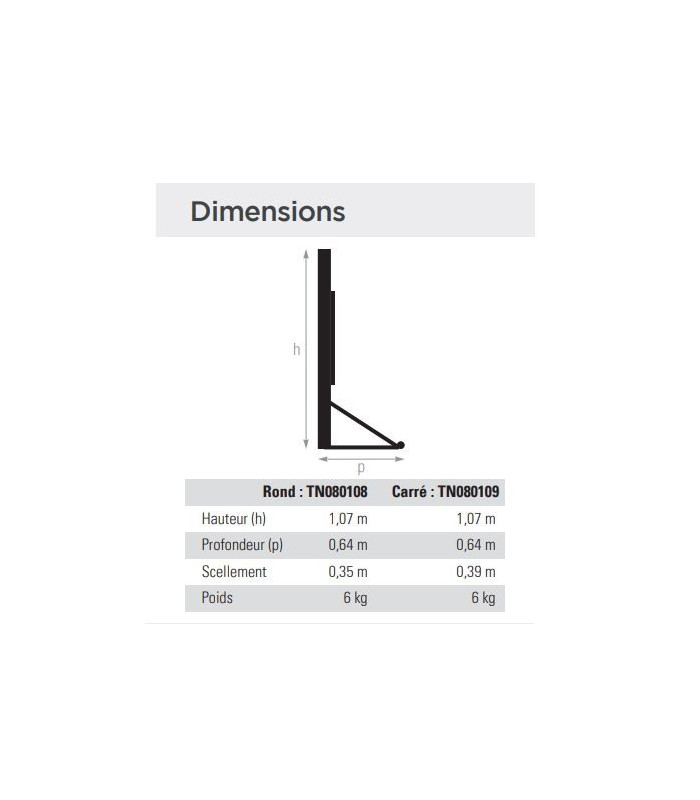DIMENSIONS POTEAUX TENNIS MOBILES ACIER