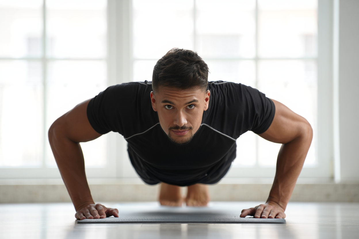 Homme effectuant des pompes à domicile